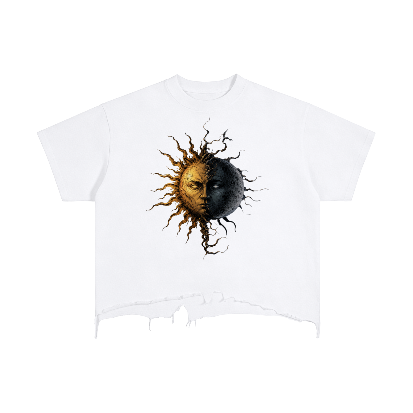 Half Sun/Half Moon Vintage Wash Boxy Distressed Hem T-Shirt