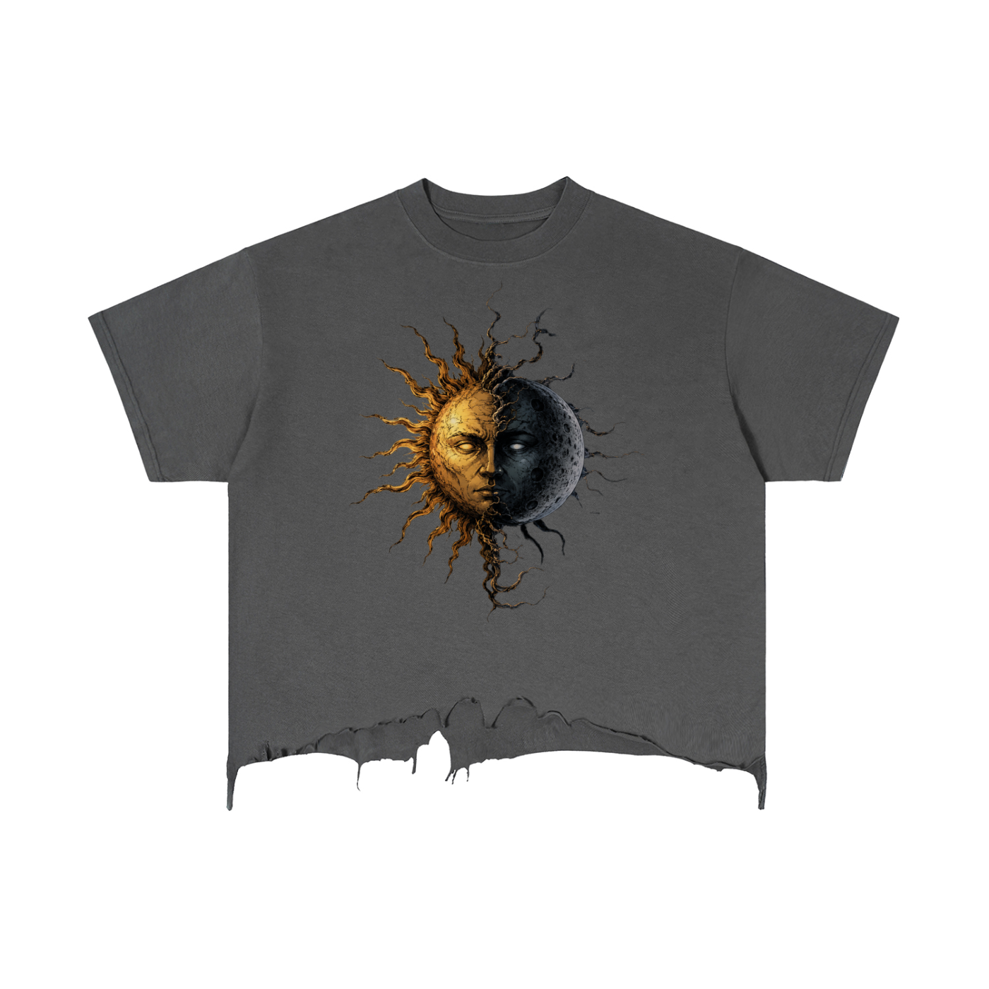 Half Sun/Half Moon Vintage Wash Boxy Distressed Hem T-Shirt
