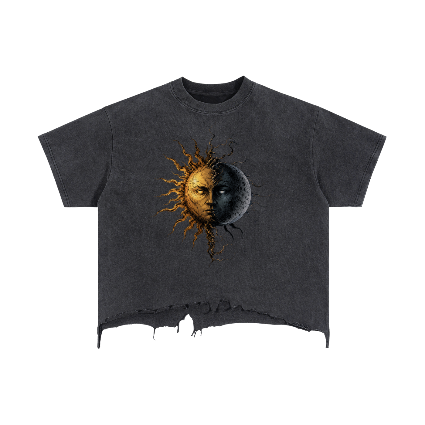 Half Sun/Half Moon Vintage Wash Boxy Distressed Hem T-Shirt